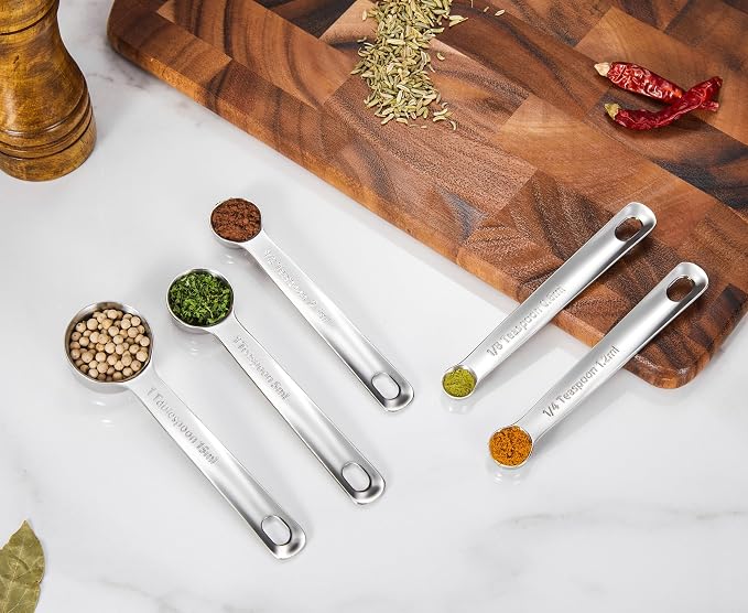 KEAWELL Premium 10-Piece 18/10 Stainless Steel Measuring Cups ans Spoons Set – Durable, Stackable, Dishwasher Safe – Nesting Design for Baking & Cooking (Silver, Measuring Cups & Spoons)