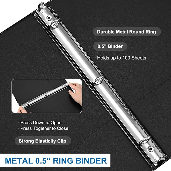 SUQJOY Durable 3 Ring Binders 0.5 Inch 36 Pack Bulk, Clear View Binders Bulk Three Ring Binders PVC Free, Fit for 8.5x11 inches for School or Office Supplie(Black