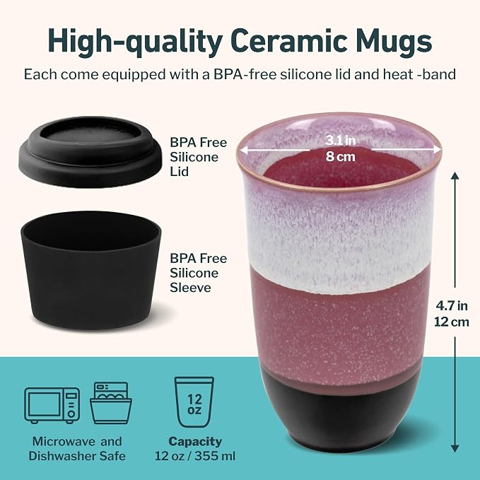 NOVA CERAMICS Coffee Travel Mug – Reusable Coffee Cup – Microwave & Dishwasher Safe Coffee Green Tumbler - Gifts For Women Men Him Her – 12oz – Eclipse