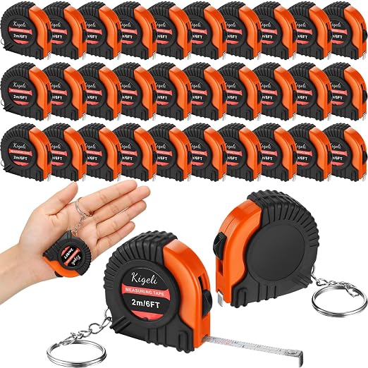 Kigeli 50 Pcs 6ft/2 Meter Mini Measuring Tape Keychains Small Measure Keychain Bulk Set Functional Mini Retractable Measuring Tape Keychains with Slide Lock for Engineer Crafter(Orange)