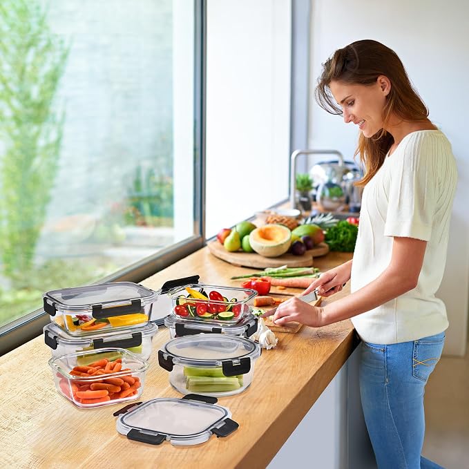 Sorbus Glass Meal Prep Containers Set – 8 Round 32oz Containers with Airtight Lids – Freezer, Dishwasher, Oven Safe – Reusable Food Storage Bowls
