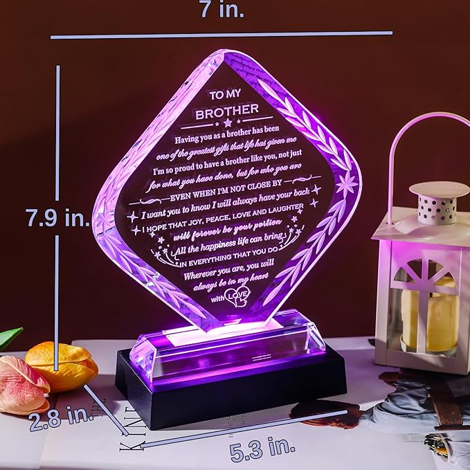 Meaningful Gifts for Brother with Light Base Brother Birthday Gifts from Sisters Brothers Laser Engraved Crystal Keepsake for Fathers Day Christmas Graduation Best Gift for Brother Adult
