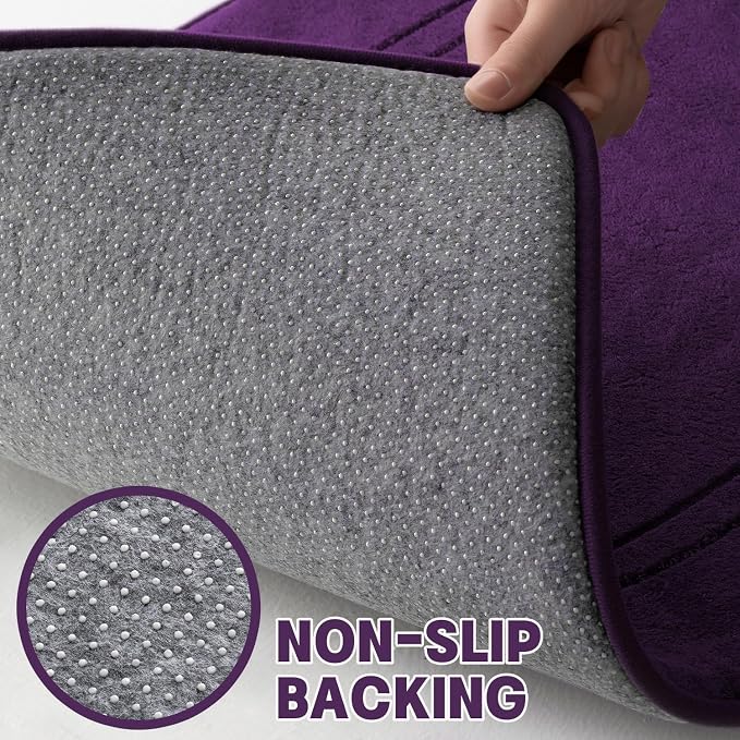 YIHOUSE Memory Foam Bath Mat Set, Bathroom Rugs Sets 2 Pieces, Non Slip Bath Mats for Bathroom, Super Soft and Water Absorbent Bath Rug Set, Machine Washable U Shape Rug,Purple