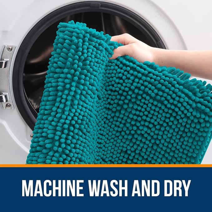 OLANLY Bathroom Rugs 34x21, Extra Soft Absorbent Chenille Bath Rugs, Rubber Backing Quick Dry, Machine Washable Bath Mats for Bathroom Floor, Tub and Shower, Home Decor Accessories, Deep Lake
