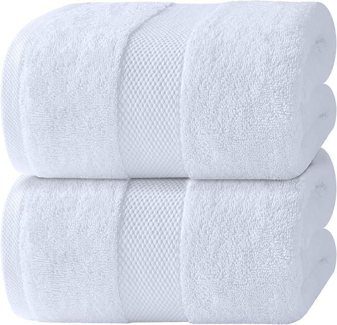 White Classic Luxury Bath Sheets Towels for Adults Extra Large 35x70 Inch - 700 GSM Turkish Cotton, Highly Absorbent | Hotel Collection | 2 Pack