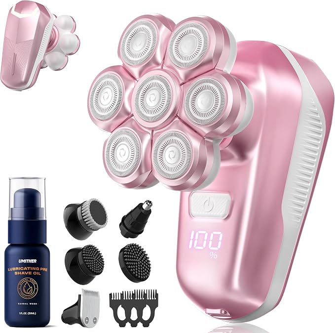Electric Shaver for Women, Electric Razor with 7D Magnetic Shaver Heads, Wet Dry Bikini Trimmer Kit for Women & Men, Nose Ear Hair Trimmer, USB Rechargeable Clippers, Pink
