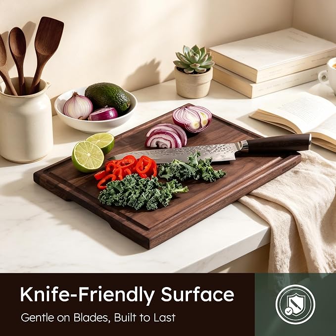Black Walnut Wood Cutting Boards for Kitchen 14'' Wooden Cutting Board Best | Real Black Walnut, Reversible, Chopping, Non Slip, Solid Hardwood, Charcuterie Board, Butcher Block, From USA, Kitchen Gift