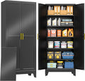 PAOFIN 75" Metal Storage Cabinet with 2 Doors and 5 Adjustable Shelves,Black Metal Garage Storage Cabinets, File Cabinet,Steel Tool Cabinets for Home,Office,Garage,School,Warehouse