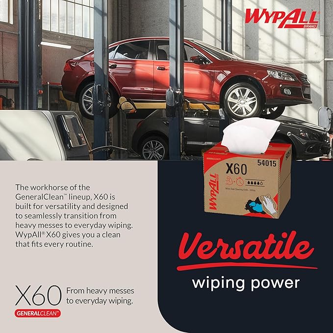 WypAll GeneralClean X60 Cloths Multi-Task Cleaning Wipes (54015), Brag Box, Strong and Absorbent Towels, White (1 Pack of 236 Sheets, 236 Sheet Total)