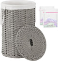 SETVSON Large Laundry Hamper Laundry Basket with Lid, Round PE Rattan, Gray | 130L Large Woven Basket with Lid, Removable Washable Liner Bag, 2 Mesh Laundry Bags, Foldable Long Side Handles