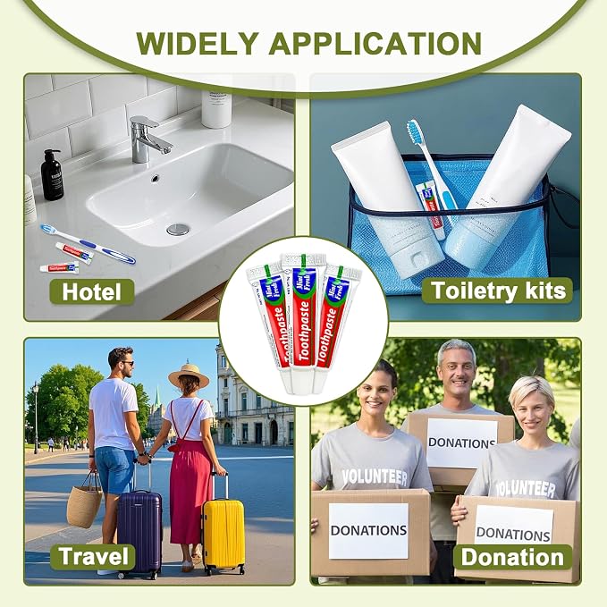 200 Tubes Bulk Mini Toothpastes, 0.18oz Single-use Mint Toothpast | For Daily Mouth Clean and Fresh Breath, Toiletry Supplies for Homeless Shelters & Charity Donations