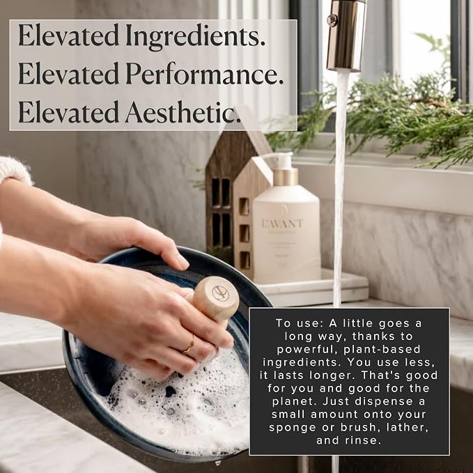 L'AVANT Collective Natural Luxury Dish Soap | Plant-Based, Non-Toxic & Grease-Cutting, Safe for Kids & Pets, Refillable Glass Bottle with Pump, 16 Fl Oz | Winter Fir