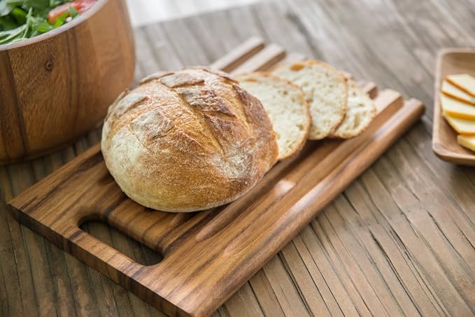 Ironwood Gourmet Bread Cutting Board, 9.75 x 15 x 0.75 inches, Sweep Off Baguette Board