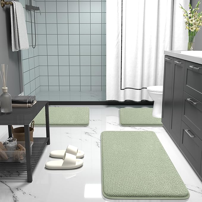 OLANLY Thick Memory Foam Bathroom Rug 30x18, Absorbent Bath Mat, Sage Green | Soft Quick Dry Bath Rugs Mats, Non-Slip, Machine Washable Carpet for Bathroom Floor, Tub and Shower, Home Decor Accessories