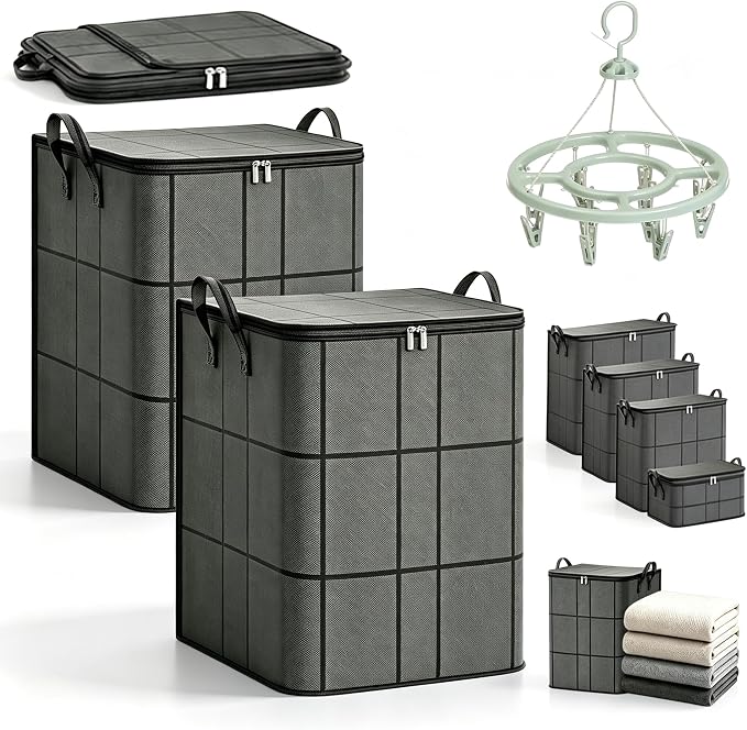 XXL Foldable Storage Bag with Reinforced Handles, Comforter Storage, Foldable Spacious Moving Storage Bin, Reinforced Handles, Store Duvets and Seasonal Clothes，2PCS：XL(22.0 x17.7x 22.0 inches)