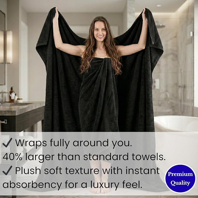 SALBAKOS Luxury 100% Turkish Cotton Bath Sheet 40x80 in (1-Piece, Black) | Extra Large Jumbo Oversized Bathroom and Beach Towel, Super Soft Highly Absorbent Thick Premium Hotel Quality, Made in Turkey