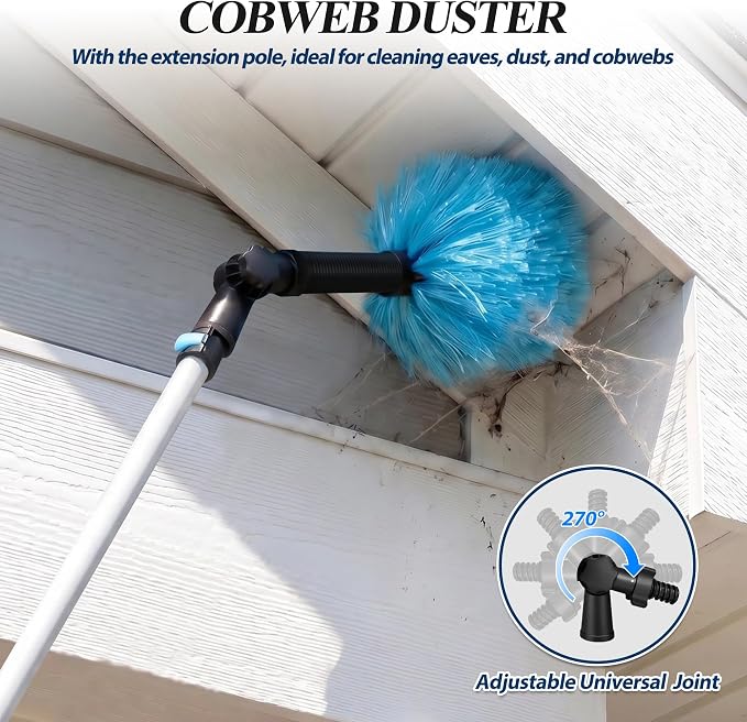 COVERONICS 30FT High Duster Cleaning Tools with 6-24FT Extension Poles | Reusable Fan Duster Cleaning Kits with Ceiling Fan Cleaner Duster, Window Squeegee, Microfiber Feather Duster & Cobweb Duster
