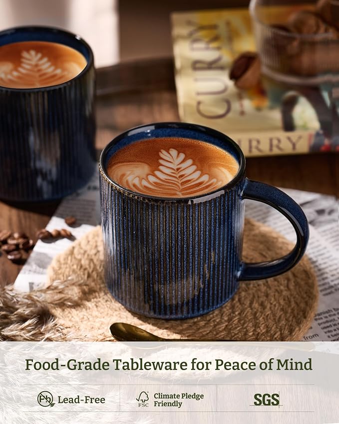 famiware Coffee Mug Set for 4, Star 16 oz Catering Mugs Cup Set with Handle for Coffee, Tea, Cocoa, Milk - Ceramic Stoneware Drinkware Set, Nebulas Blue