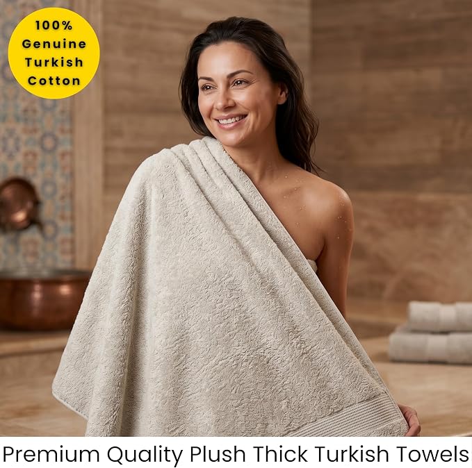 SALBAKOS 2-Piece 100% Turkish Cotton Bath Towels Extra Large 35x70, Stone | Oversized Bath Sheet Towel for Bathroom & Beach, Thick, Super Soft, Highly Absorbent, Premium Hotel Quality, Made in Turkey