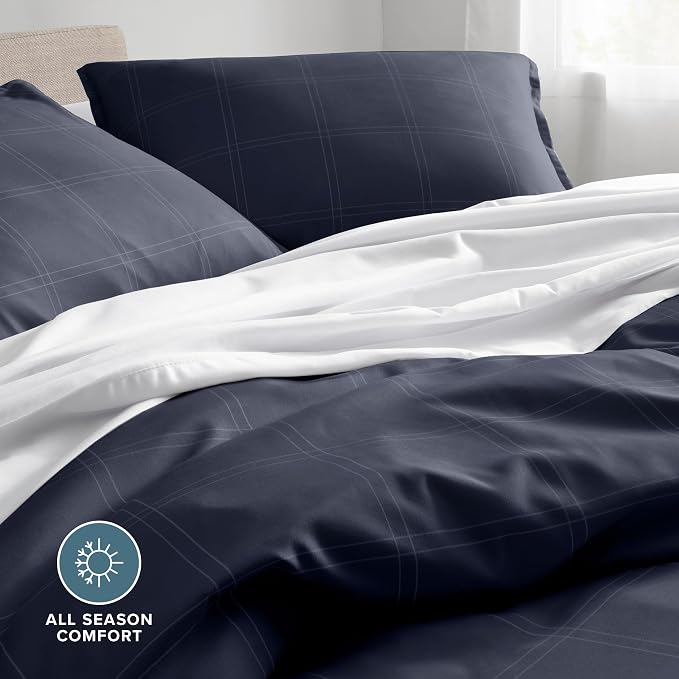 Bare Home Bedding Duvet Cover King Size - Premium 1800 Super Soft Collection - Lightweight, Cooling - Soft Breathable Bedding Duvet Cover (King, Modern Plaid - Midnight Blue/White)
