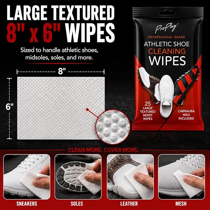 Athletic Shoe Cleaning Wipes | Repels Water from Shoes | Powerful Cleaner Removes Dirt, Grass, and Sand | Resealable