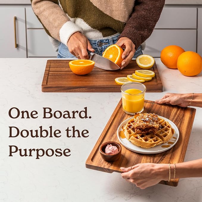 SMIRLY Acacia Wood Cutting Board - 2 Pack Cutting Boards for Kitchen | Non Toxic Acacia Cutting Board with Juice Grooves and Handles, Multiple Sizes Chopping Board for Meal Prep & Charcuterie