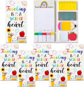 Xqumoi 5 Pack Teaching is A Work of Heart Sticky Notes Set - Ruler Blackboard Pencil Apple Shape Self-Stick Note Pads Teacher Appreciation Gift Writing Memo Pads Page Marker School Office Supplies