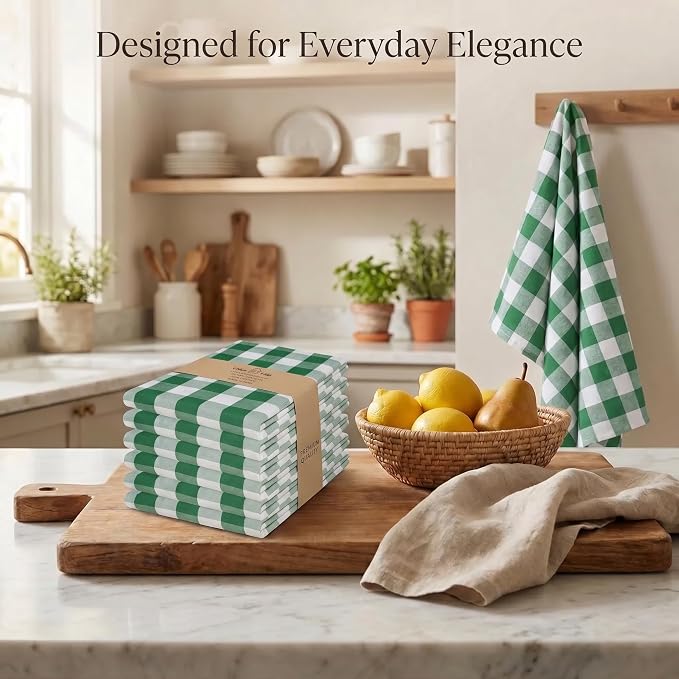 Urban Villa Kitchen Towels Cotton Dish Towels 20”x30” (Set of 6) Hunter Wht