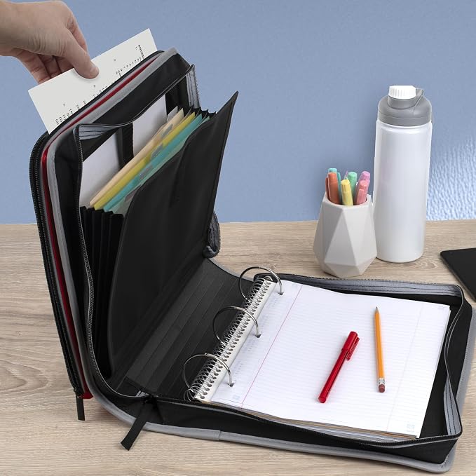Five Star Zipper Binder 2 Inch O-Rings Case Organiser with Multi-Access and 5-Tab Expanding File Folder, 850 Sheet Capacity, Crimson Fade (290010K)