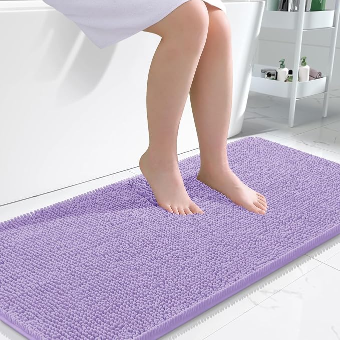 OLANLY Bathroom Runner Rugs 47x24, Soft Absorbent Chenille Bath Rugs, Rubber Backing Quick Dry, Machine Washable Long Bath Mats for Bathroom Floor, Tub and Shower, Home Decor Accessories, Lavender