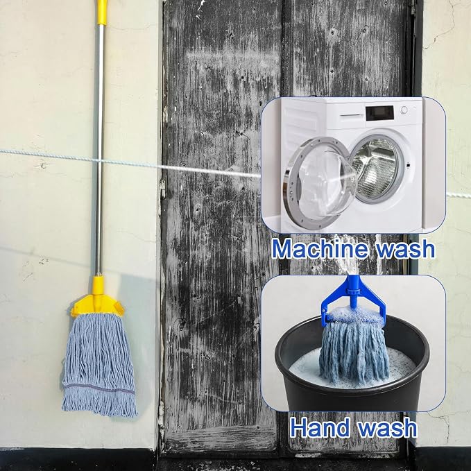 6 Pack Mop Head Replacement Commercial Heavy Duty Cotton Blue Mop Heads Replacement Reusable Looped End String Mop Refill for Industrial Residential Use