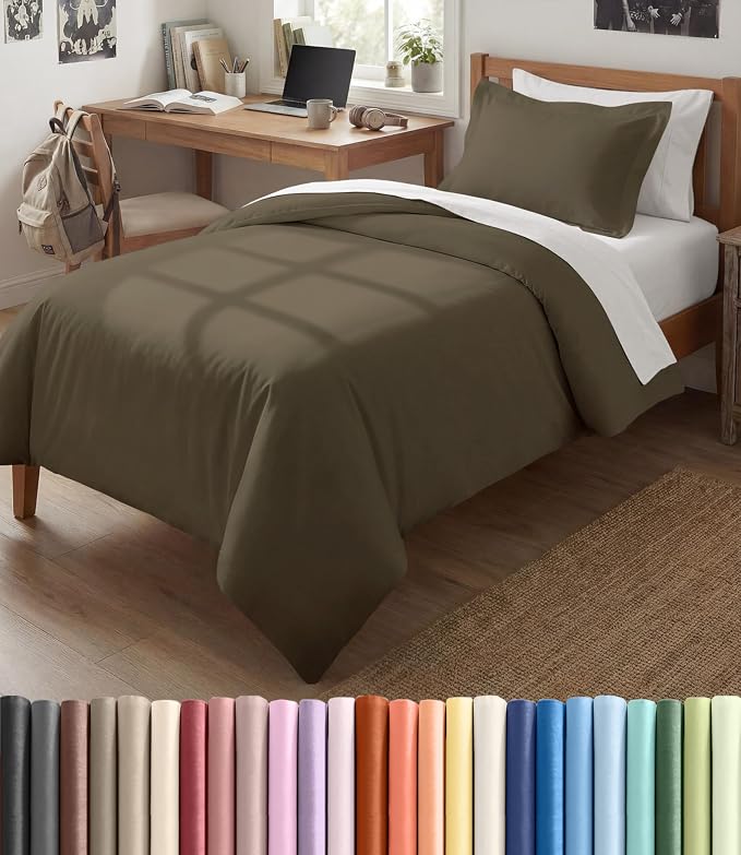 Duvet Cover Twin/Twin XL Size Set - Extra Soft Twin/Twin XL Duvet Cover 68" x 90" with 1 Pillow Sham for Women, Men, Kids & Teens - Comfy, Easy-Care & Fade Free with Zipper Closures and Ties (Khaki)
