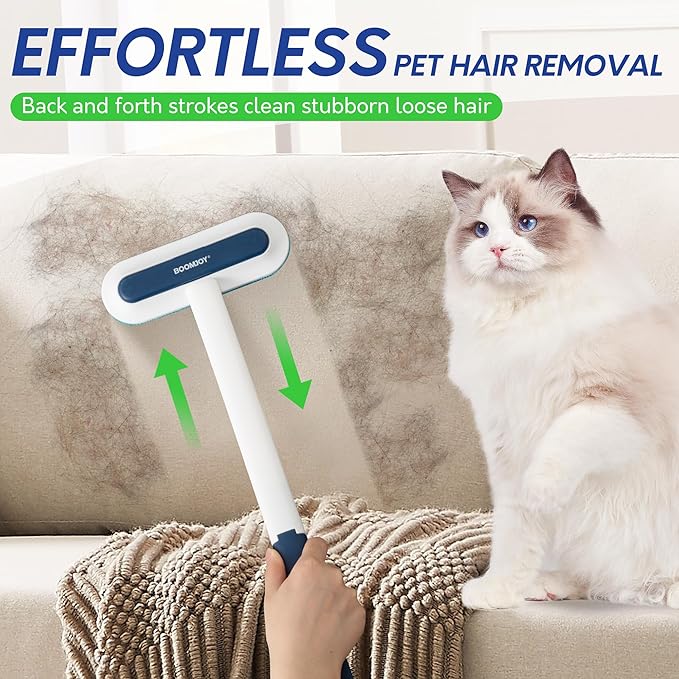 BOOMJOY Pet Hair Rmover Set - Long Handle Hair Remover Brush, Extra-Wide Lint Rollers for Floor