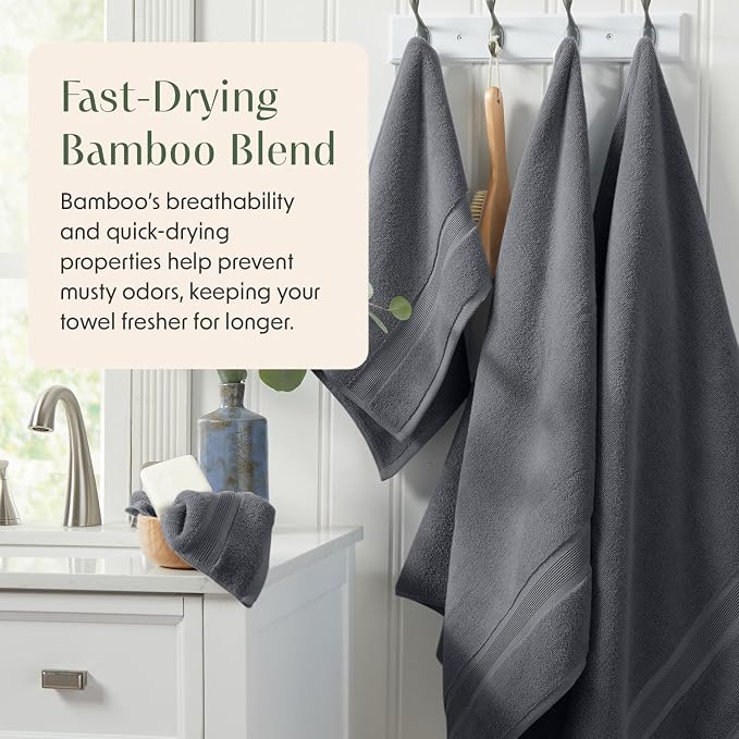 Springtree Home Luxury Bamboo Rayon Plush Bath Towel Set | 4-Pack | Grey | 35% Bamboo Rayon - 65% Zero Twist Cotton | Absorbent Quick-Dry Towels for Bathroom | Ultra Soft | OEKO-TEX Standard 100