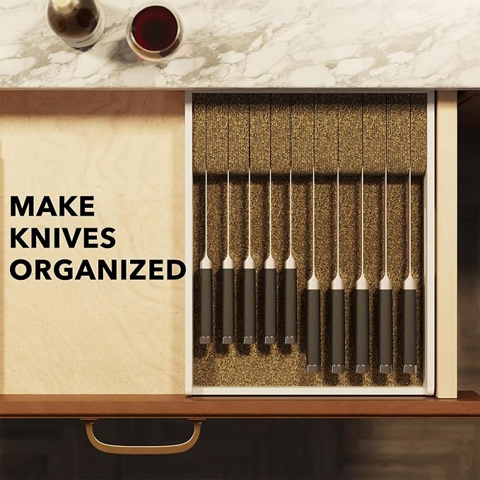 SpaceAid Large Knife Drawer Organizer Bamboo Insert Dock, Kitchen Steak Knives Holder Organizers Block for Drawer in Storage Organization (Large, White)