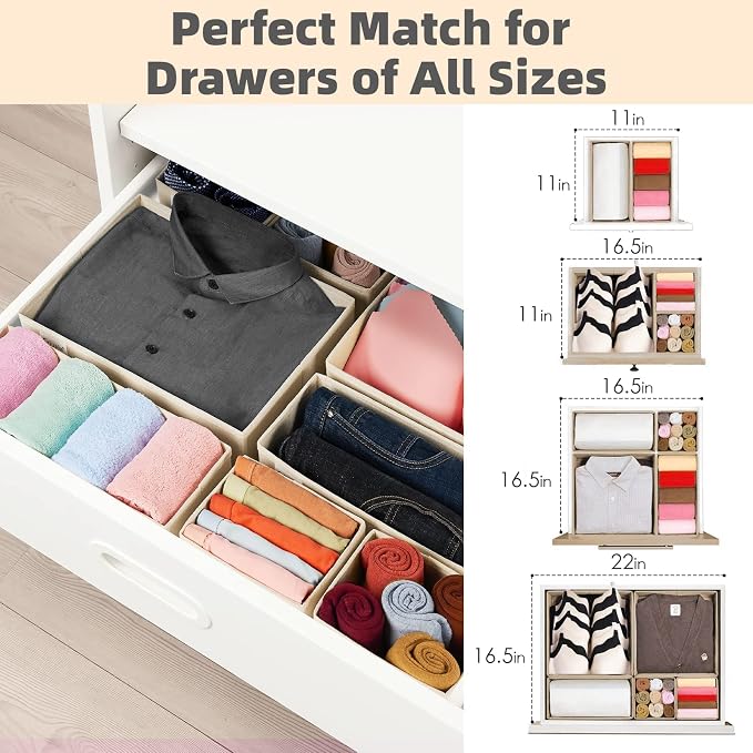Criusia Drawer Organizer Clothes, 8 Pack Underwear Drawer Organizer, Foldable Cloth Storage Box Closet Organizers and Storage for Clothes, Socks, Scarves, Ties (Beige)