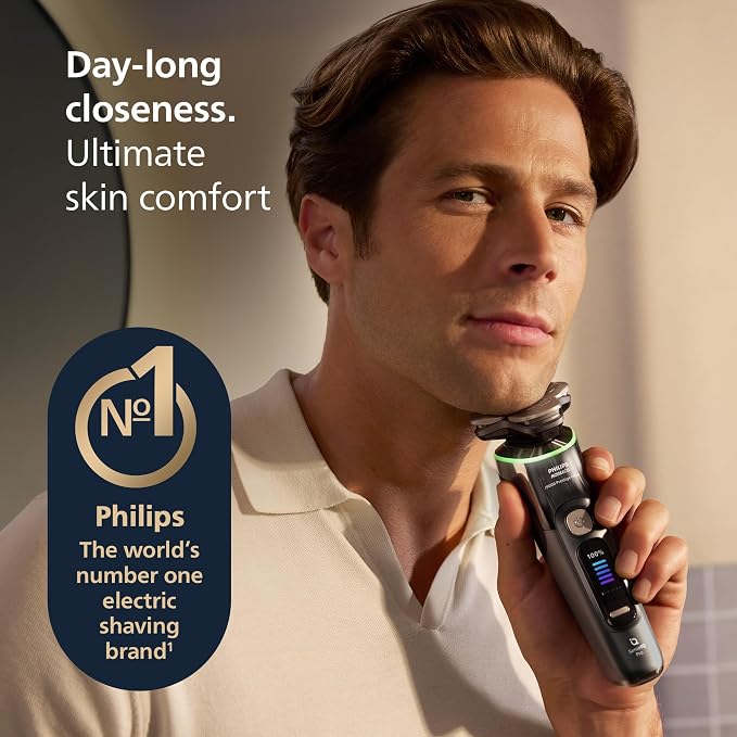 Philips Norelco Shaver i9000 Prestige Ultra, Wet & Dry Electric Shaver, Dark Slate, SenseIQ Pro Technology, Triple Lift & Cut System, 360 Rotating NanoTech Precision Blades, Quick Clean Pod, XP9402/86