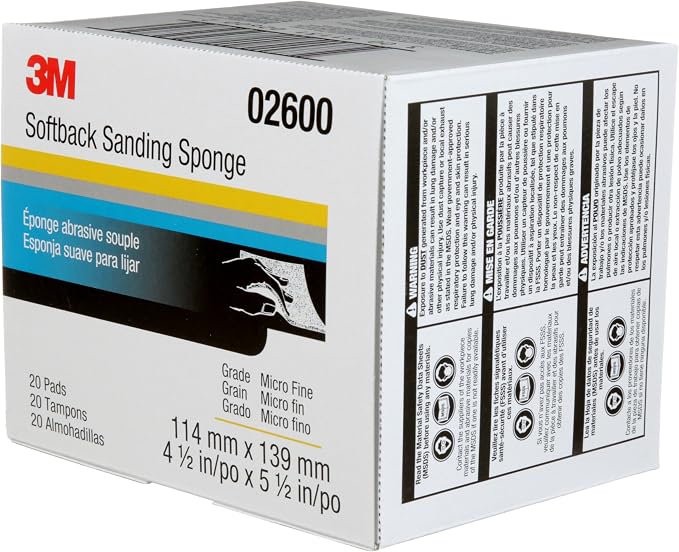 3M Softback Sanding Sponge 02600, 4 1/2 x 5 1/2 in, 20 Pack, Microfine Grit, Fast Cutting
