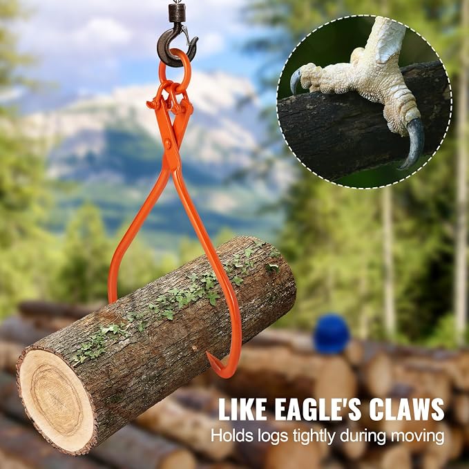 VEVOR Log Skidding Tongs, 32 inch 2 Claw Log Lifting Tongs, Heavy Duty Steel Lumber Skidding Tongs, 1543 lbs/700 kg Loading Capacity, Log Lifting, Handling, Dragging & Carrying Tool