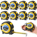 Youyole 10 Pack Tape Measure with Fractions 1/8 Steel Measuring Tape Retractable Easy Read Measurement Ruler Steel Power Blade (25 ft X 1 in,Yellow)