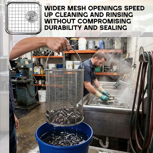 2 Pcs 1/4″ Mesh 5 Gallon Dip and Drain Stainless Steel Part Cleaning Strainer Basket for Buckets, Swing Handle, for Mechanics Auto Parts Washing Garage Shop Home Workshop, Bucket Not Included