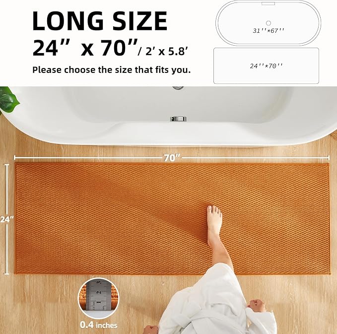 TYUU Bathroom Runner Rugs, Long Bath Mat Runner Washable Thin Quick Dry Low Pile Bathroom Runner Rugs Non Slip, Orange 24"x70"