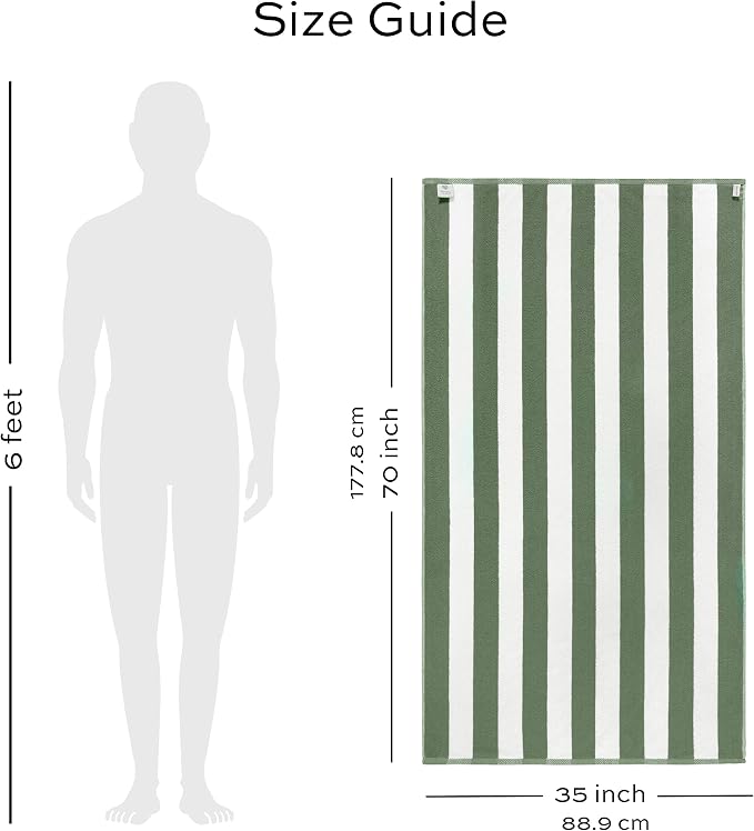 White Classic Beach Towels Oversized Cabana Stripe Cotton Bath Towel Large - Luxury Plush Thick Hotel Swim Pool Towels for Adults Super Absorbent Quick Dry - 35x70 Khaki Green [2 Pack]