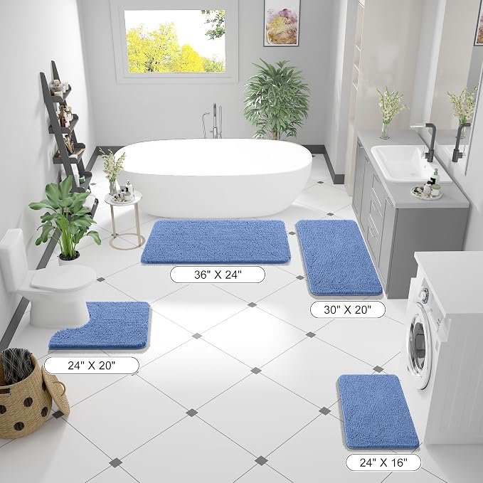 OLANLY Toilet Rugs U-Shaped 24x24, Extra Soft Absorbent Chenille Contour Bathroom Rugs for Toilet, Dry Quickly, Machine Washable, Non-Slip Bath Mat, Cornflower Blue