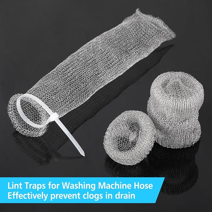 200 Pack Washing Machine Lint Traps for Washing Machine Hose Stainless Steel Lint Snare Traps Washer Lint Catcher Mesh Washing Machine Filter with Cable Ties for Washer Sink Drain Hose