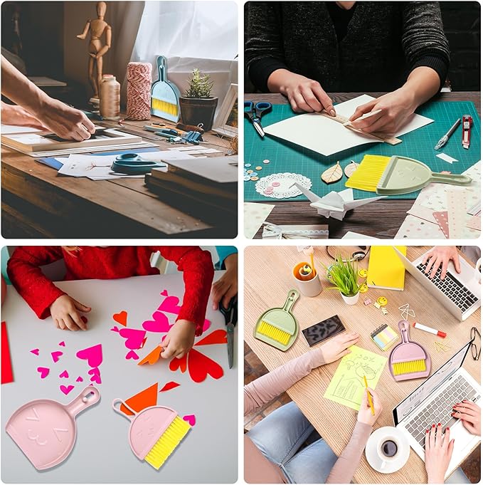 LemonRoad 24 Pcs Mini Broom and Dustpan Set with Handle Nesting Tiny Cleaning Broom Hangable Back to School Supplies for Classroom Office Desk Car Kitchen Camping Pet Area Pastel Colors