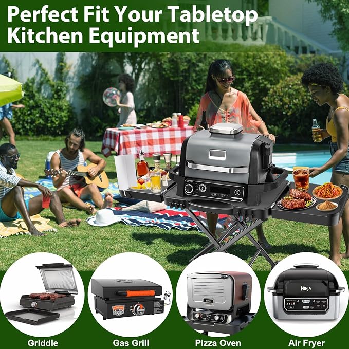 51" Grill Table Stand with Wheels for Ninja Woodfire | Portable cart for OG701, OG850, Blackstone griddles and pizza ovens, storage and mobility for patios