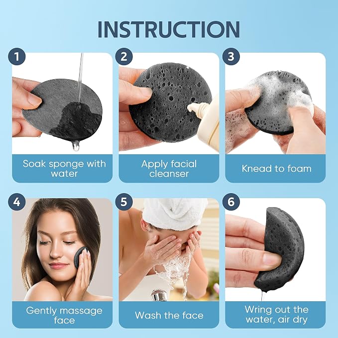 GAINWELL 50-Count Black Compressed Facial Sponges for Daily Facial Cleansing and Exfoliating, 100％ Natural Cosmetic Spa Sponges for Makeup Remover, Reusable