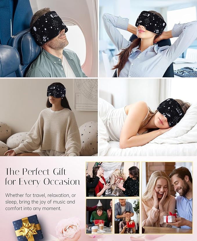 MUSICOZY Sleep Headphones Bluetooth Sleep with Headphones Eye Wireless Bluetooth 5.4 with Adjustable Headband Total Blackout for All Night Sleep, Travel & Nap