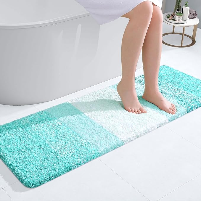 OLANLY Bathroom Runner Rugs Mat 47x17, Extra Soft Absorbent Microfiber Bath Rugs, Rubber Backing, Quick Dry, Washable Long Bath Mats for Bathroom Floor, Tub and Shower, Home Decor Accessories, Teal